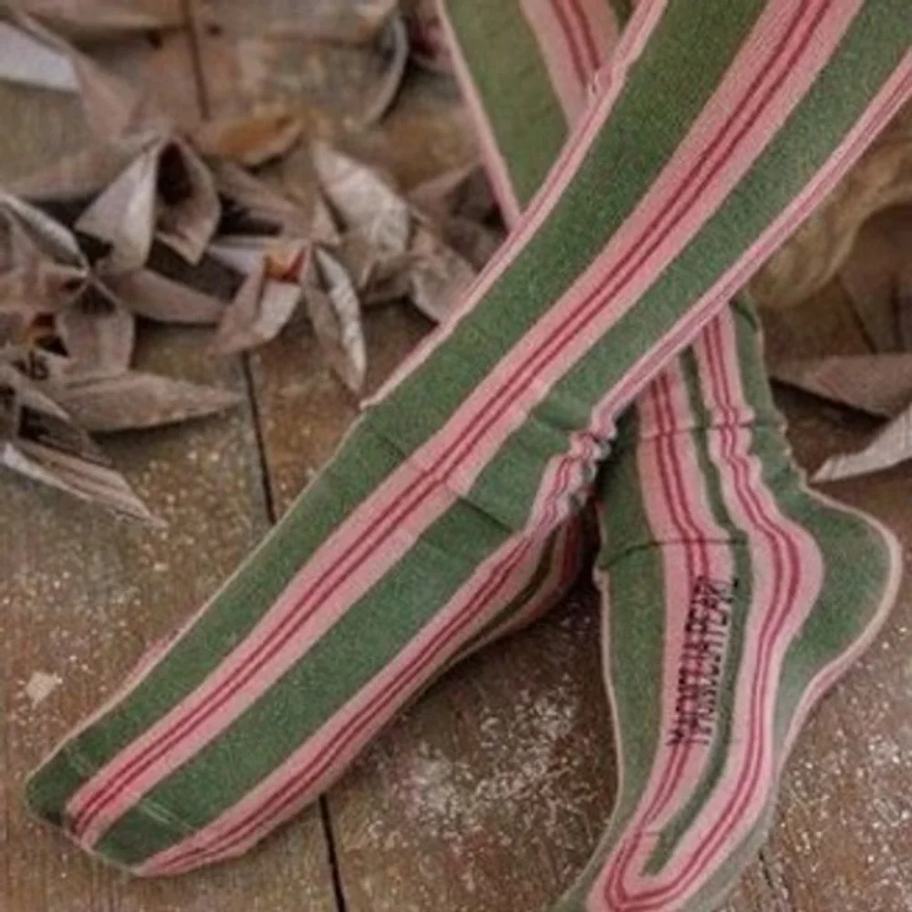 Magnolia Pearl Striped Knee High Socks Green Pink Bohemian Vintage NWT